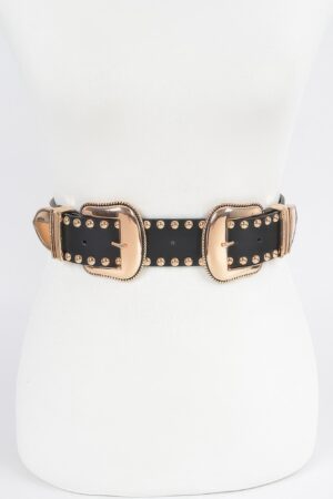 Studded Double-Buckle Waist Belt