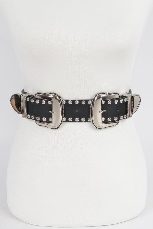 Studded Double-Buckle Waist Belt