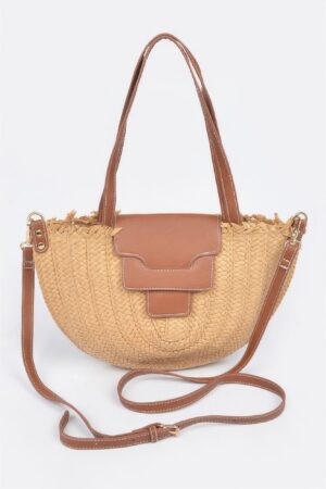 Faux Straw Crossbody Bag – Structured Textured Sling