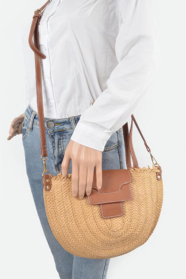 Faux Straw Crossbody Bag – Structured Textured Sling