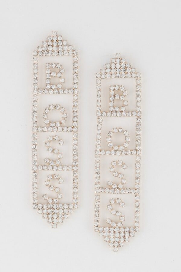 Boss Rhinestone Drop Earrings – Elongated Silhouette