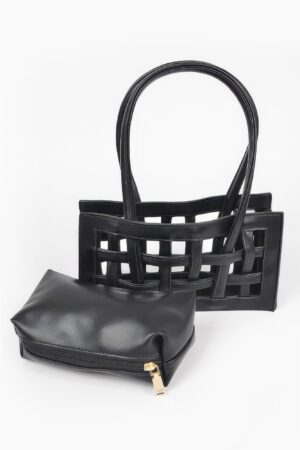 Woven Faux Leather Bag – Textured Structured Silhouette