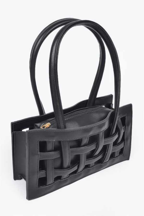 Woven Faux Leather Bag – Textured Structured Silhouette