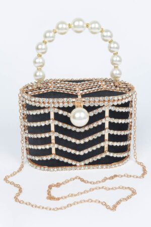 Rhinestone Embellished Metal Frame Clutch