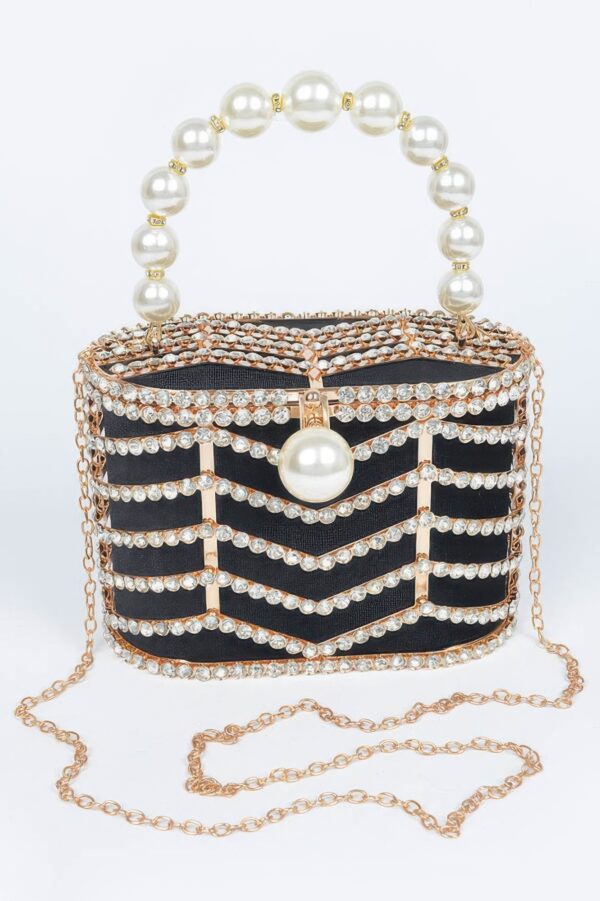 Rhinestone Embellished Metal Frame Clutch