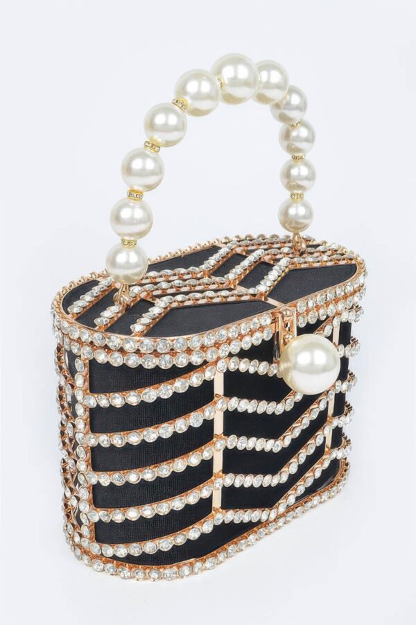 Rhinestone Embellished Metal Frame Clutch