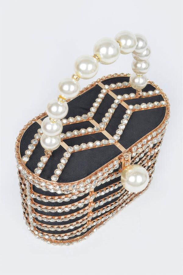 Rhinestone Embellished Metal Frame Clutch