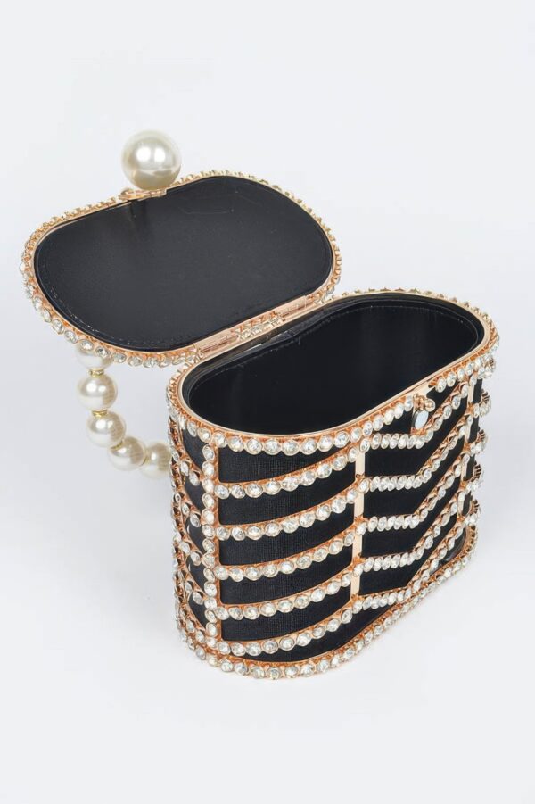 Rhinestone Embellished Metal Frame Clutch