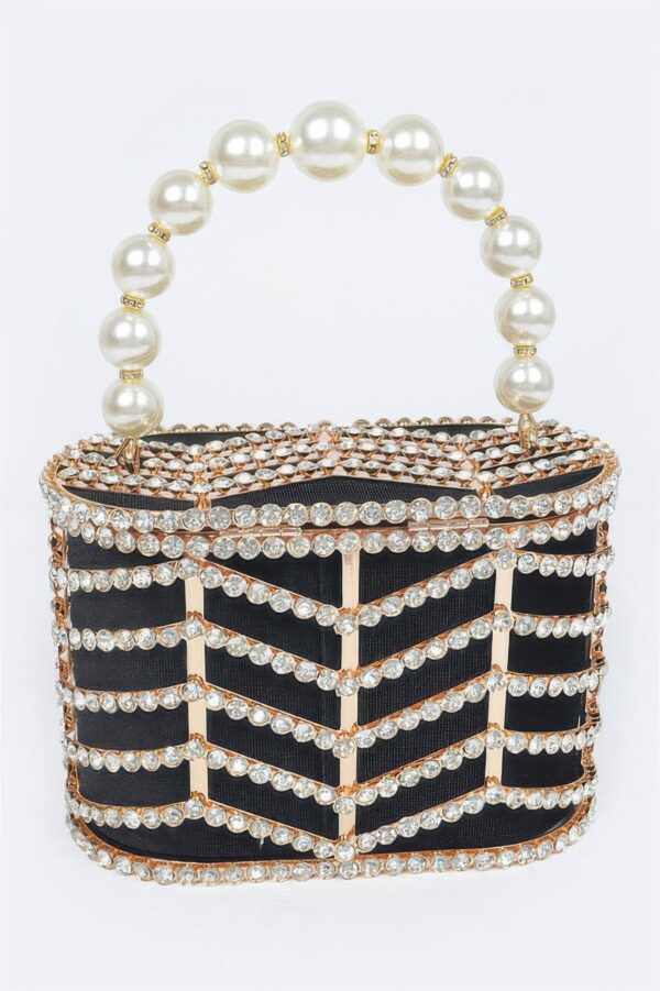 Rhinestone Embellished Metal Frame Clutch