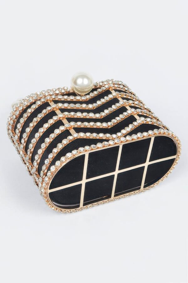 Rhinestone Embellished Metal Frame Clutch
