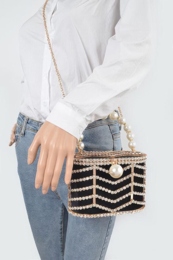 Rhinestone Embellished Metal Frame Clutch