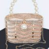 Rhinestone Embellished Metal Frame Clutch