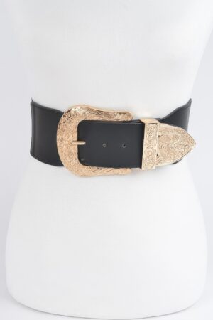 Plus-Size Wide Elastic Belt with Mixed-Metal Accents