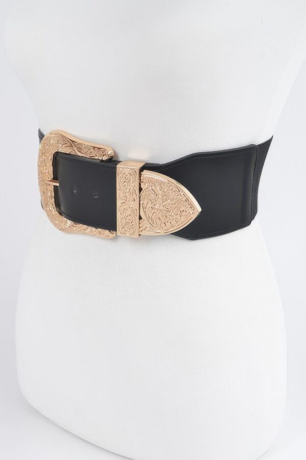 Plus-Size Wide Elastic Belt with Mixed-Metal Accents