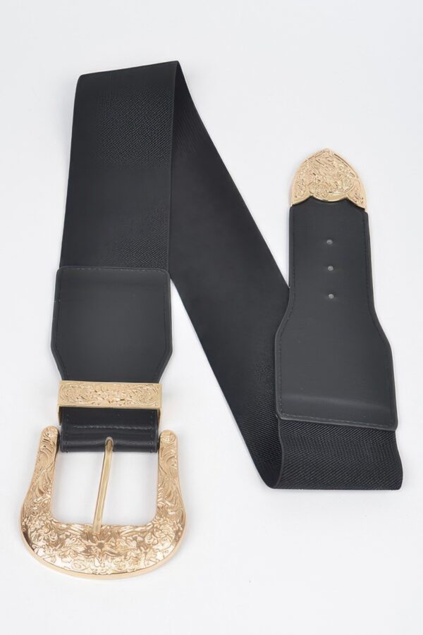Plus-Size Wide Elastic Belt with Mixed-Metal Accents