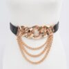 Faux Leather Wide Chain Buckle Belt with Layered Chains