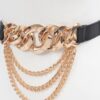 Faux Leather Wide Chain Buckle Belt with Layered Chains