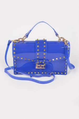 Studded Clear PVC Top-Handle Clutch – Structured