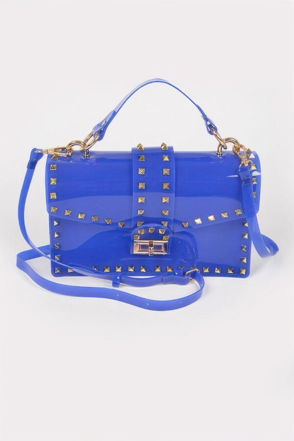 Studded Clear PVC Top-Handle Clutch – Structured