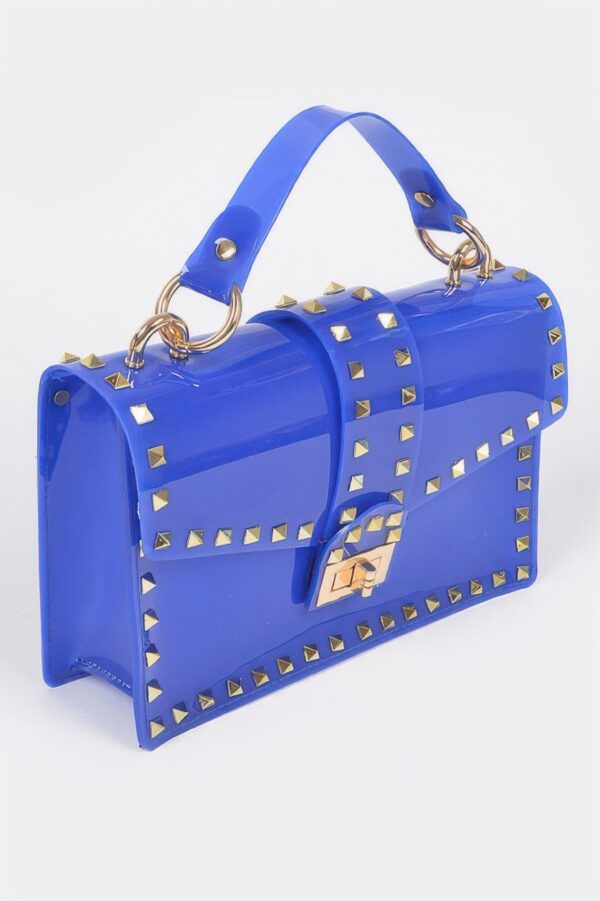 Studded Clear PVC Top-Handle Clutch – Structured