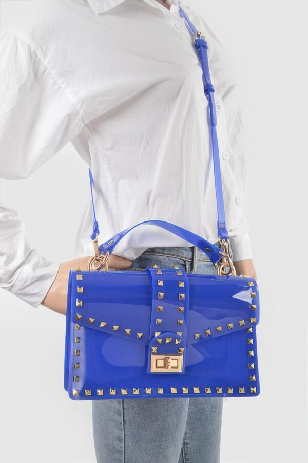 Studded Clear PVC Top-Handle Clutch – Structured