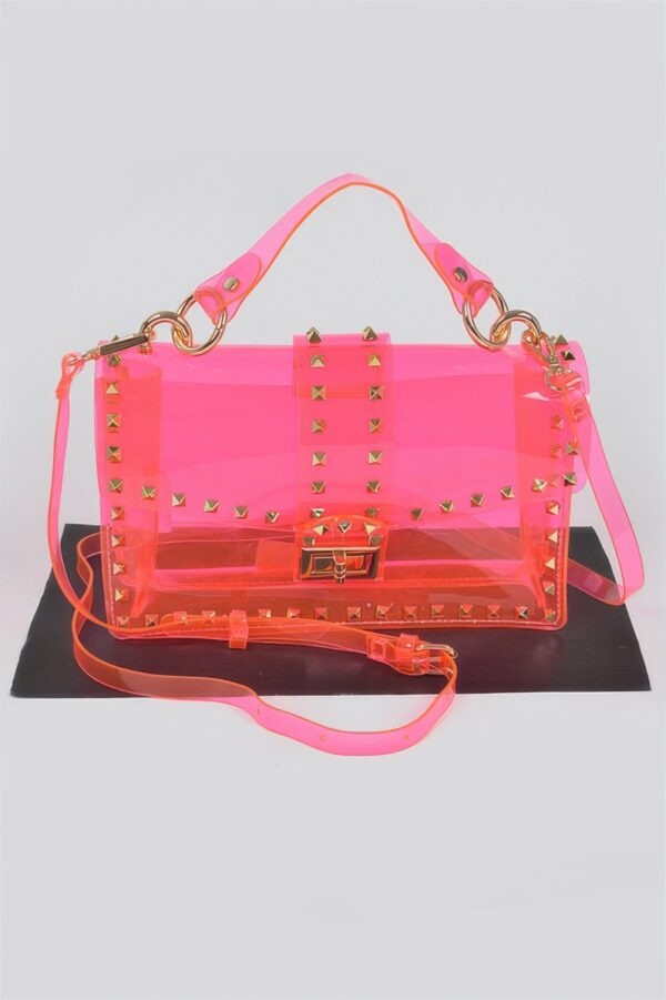 Studded Clear PVC Top-Handle Clutch – Structured