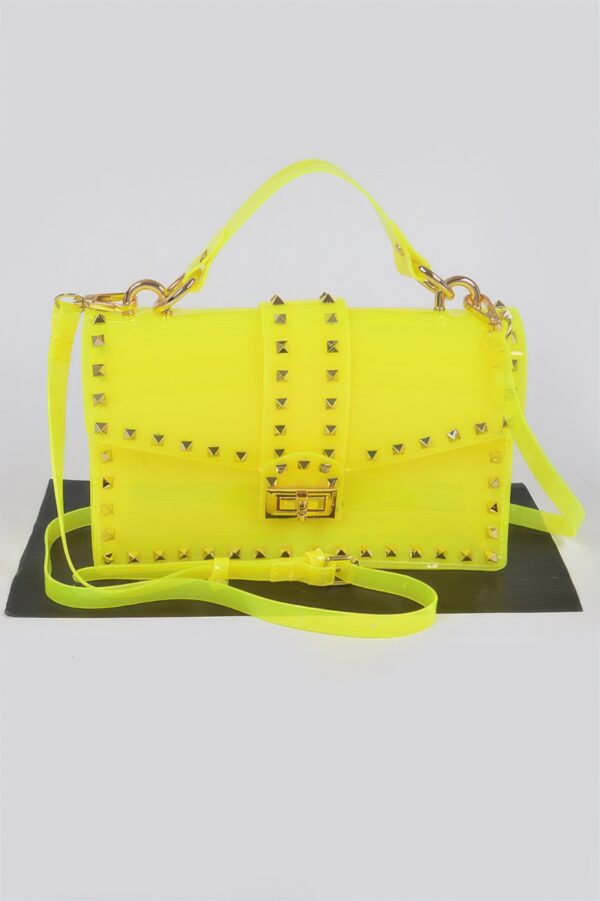 Studded Clear PVC Top-Handle Clutch – Structured
