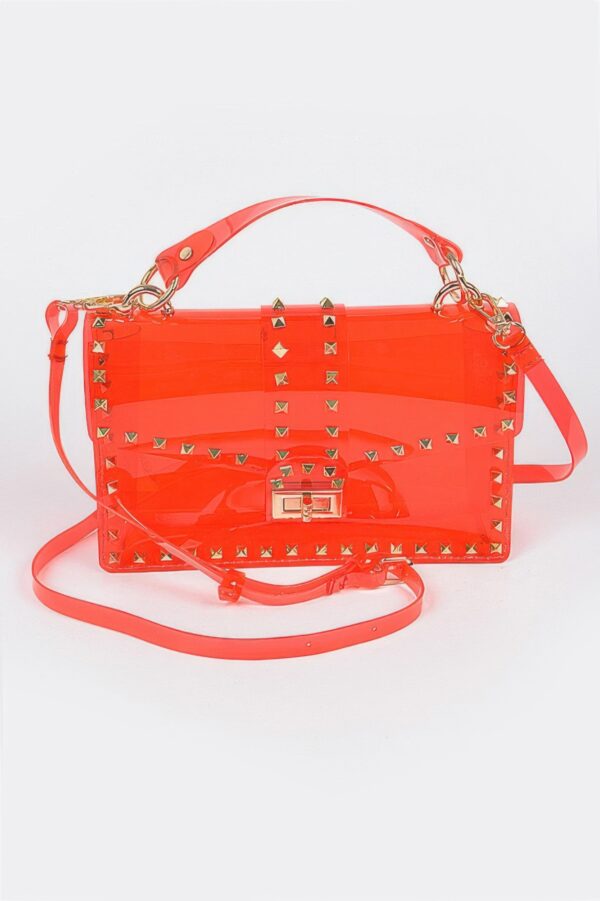 Studded Clear PVC Top-Handle Clutch – Structured