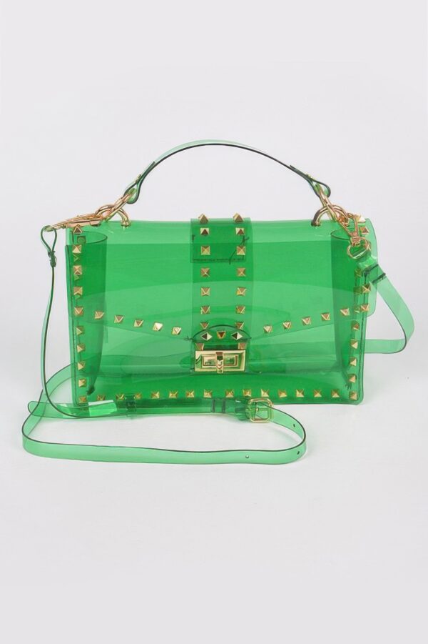 Studded Clear PVC Top-Handle Clutch – Structured