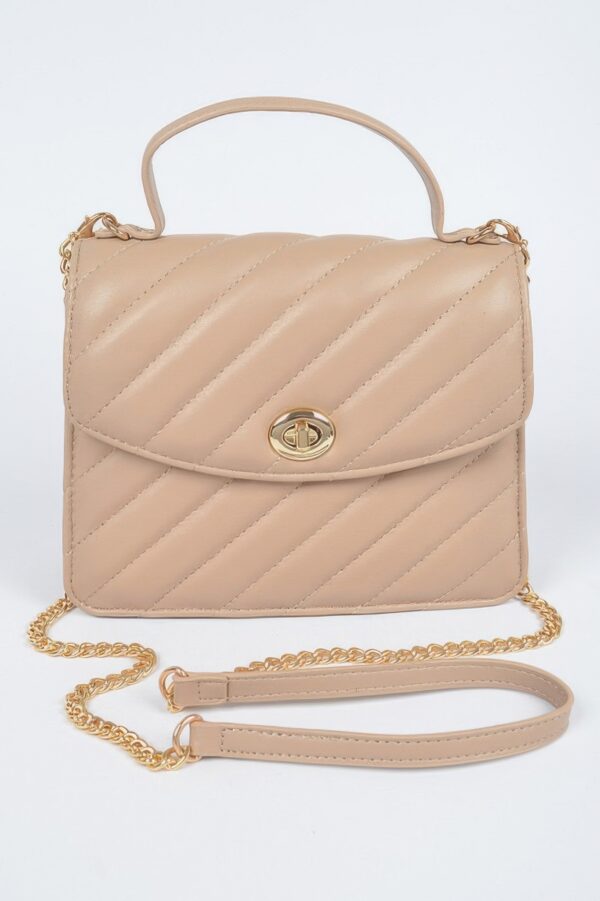 Quilted Top Handle Flap Bag – Structured PU Satchel