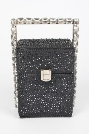 Rhinestone-Handle Stoned Party Clutch – Compact Evening Bag