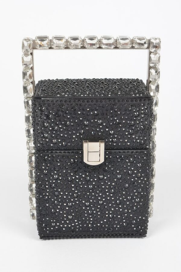 Rhinestone-Handle Stoned Party Clutch – Compact Evening Bag