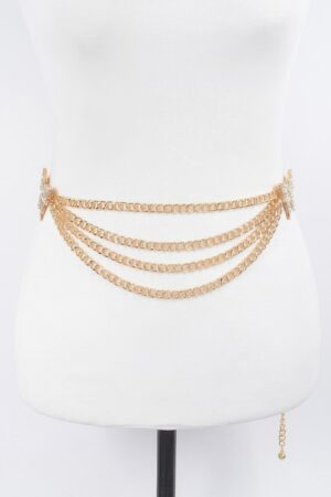 Butterfly Buckle Layered Chain Waist Belt