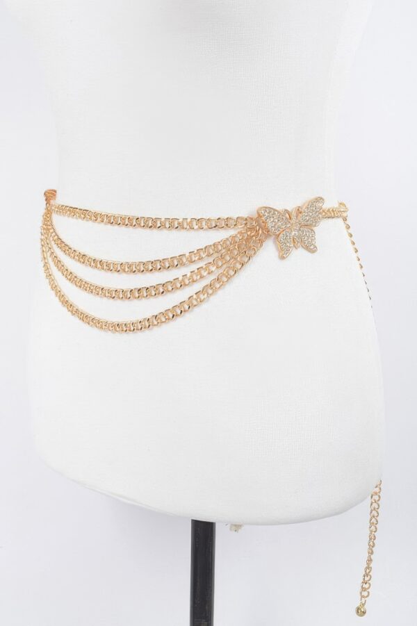 Butterfly Buckle Layered Chain Waist Belt