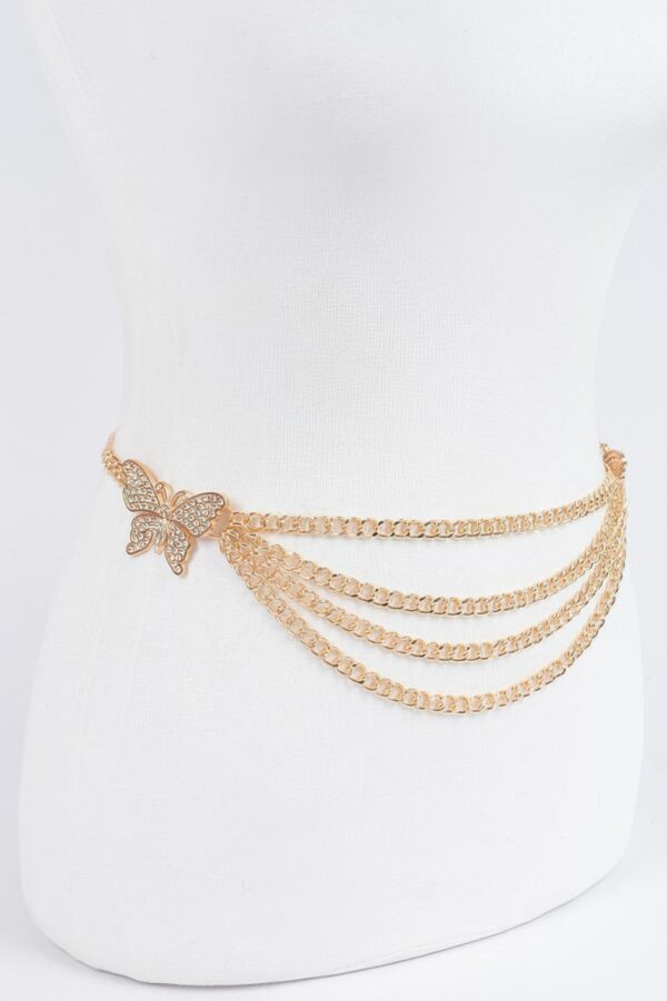 Butterfly Buckle Layered Chain Waist Belt