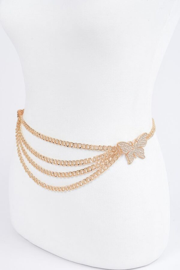 Butterfly Buckle Layered Chain Waist Belt