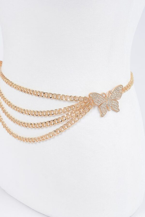 Butterfly Buckle Layered Chain Waist Belt