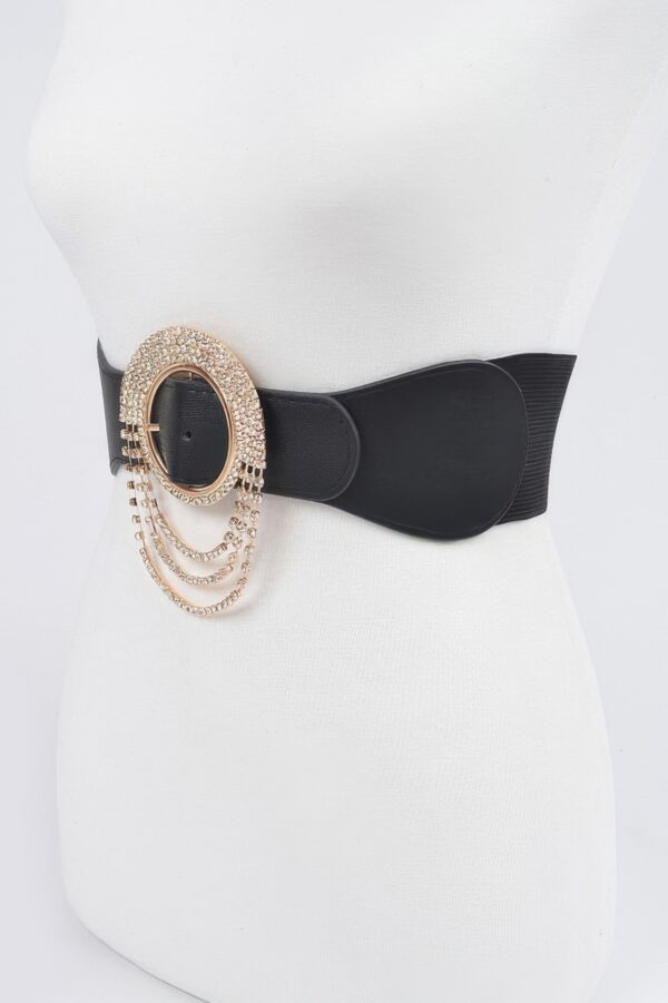 Layered Rhinestone Buckle Plus-Size Elastic Belt
