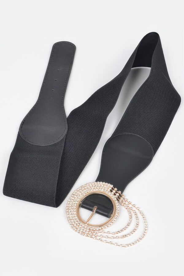 Layered Rhinestone Buckle Plus-Size Elastic Belt