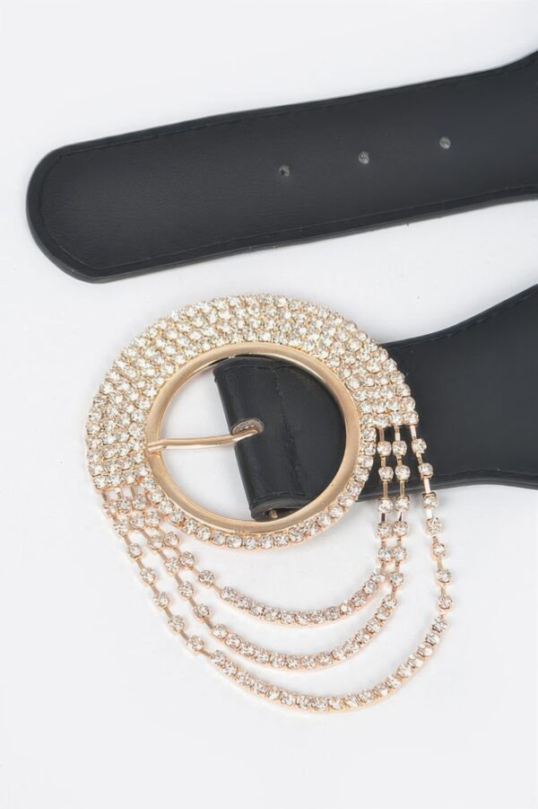 Layered Rhinestone Buckle Plus-Size Elastic Belt