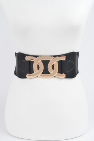 Wide Elastic Belt with Metal Buckle – PU/Elastic Blend