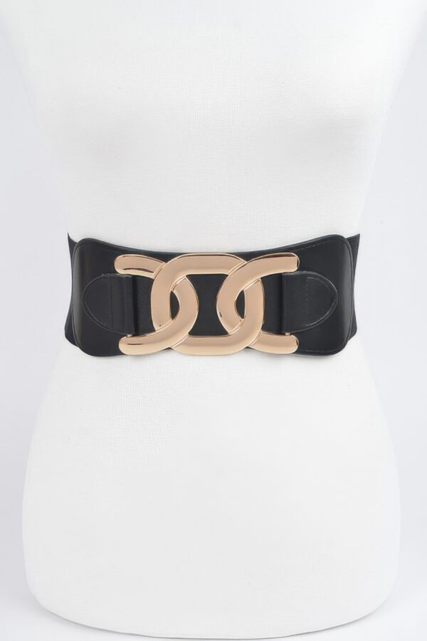 Wide Elastic Belt with Metal Buckle – PU/Elastic Blend