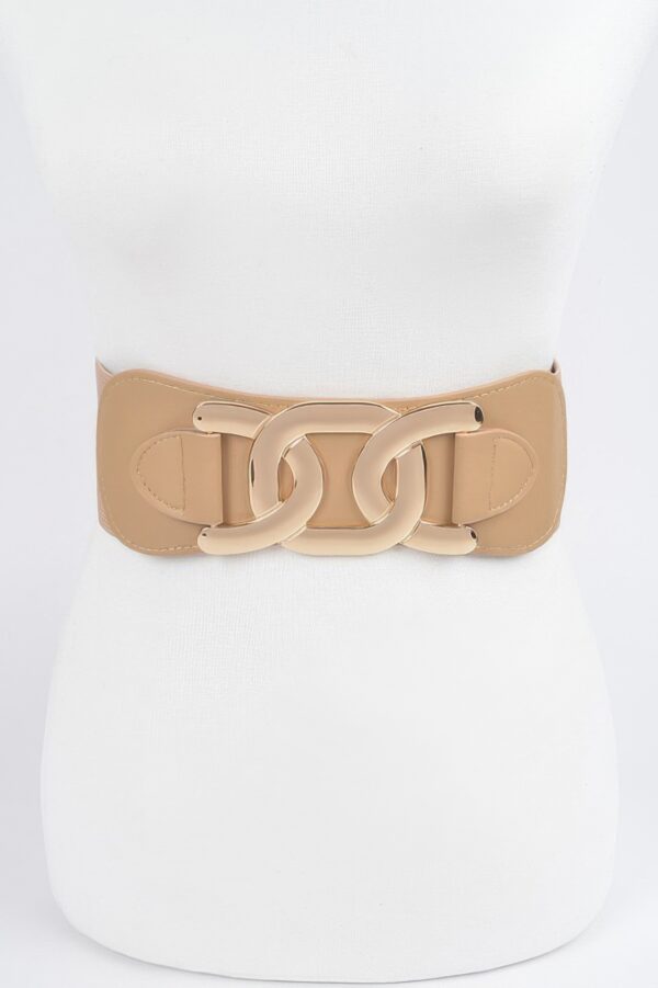 Wide Elastic Belt with Metal Buckle – PU/Elastic Blend