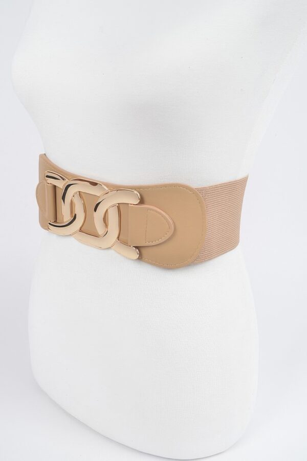 Wide Elastic Belt with Metal Buckle – PU/Elastic Blend