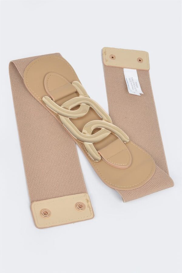 Wide Elastic Belt with Metal Buckle – PU/Elastic Blend