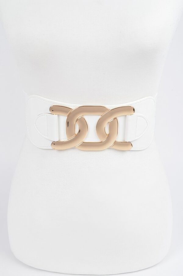 Wide Elastic Belt with Metal Buckle – PU/Elastic Blend