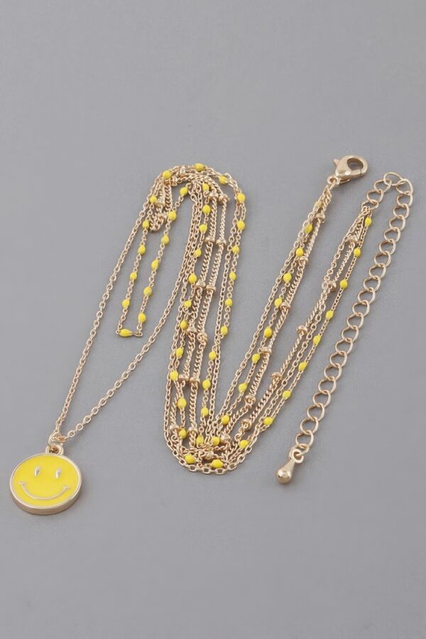 Multi Happy Face Layered Necklace – 18-inch Chain