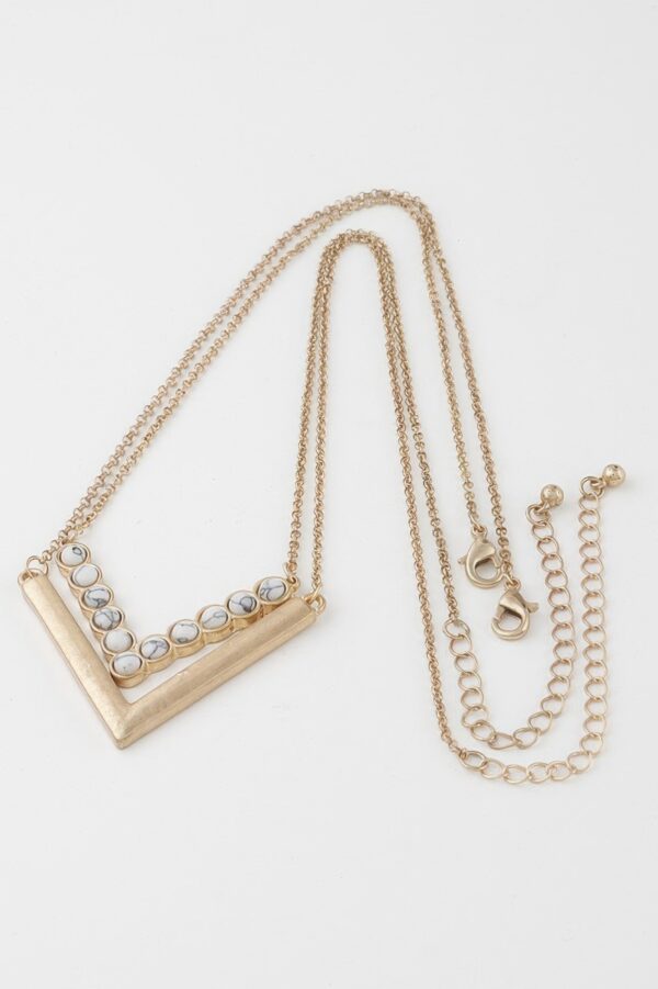 Stone V Necklace – Elongated V Pendant, 20-inch