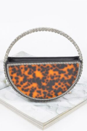 Tortoise Acrylic Evening Bag with Rhinestone Handle