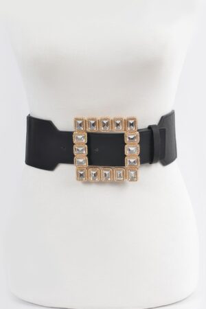 Plus-Size Elastic Belt with Square Glass Buckle